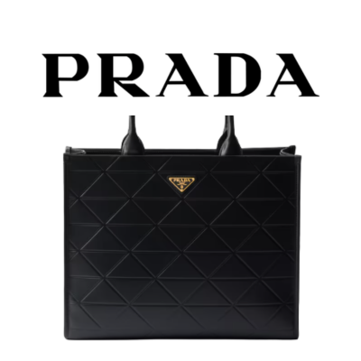 PRADA 탑 스티칭 라지 가죽 심볼백