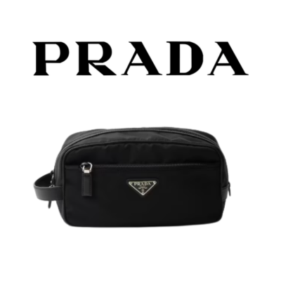 PRADA 리나일론 사피아노 가죽 파우치