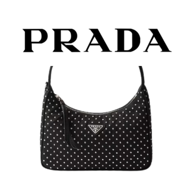PRADA 스터드 장식 리나일론 미니백