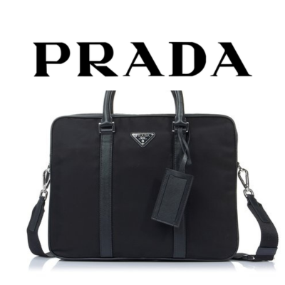 PRADA 리나일론 사피아노 가죽 브리프케이스