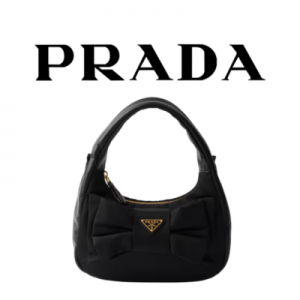 PRADA 리본 장식 리나일론 및 나파 가죽 미니백