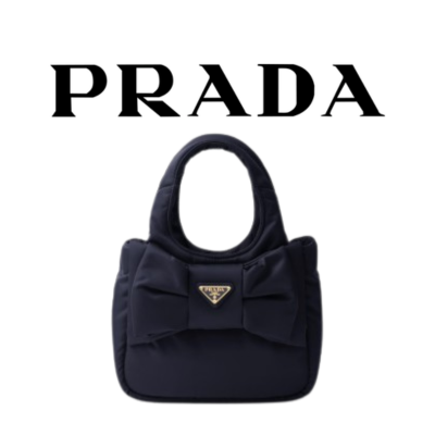 PRADA 리본 장식 리나일론 및 나파 가죽백
