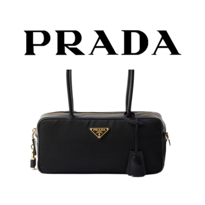 PRADA 스몰 리나일론 가죽 탑 핸들 백