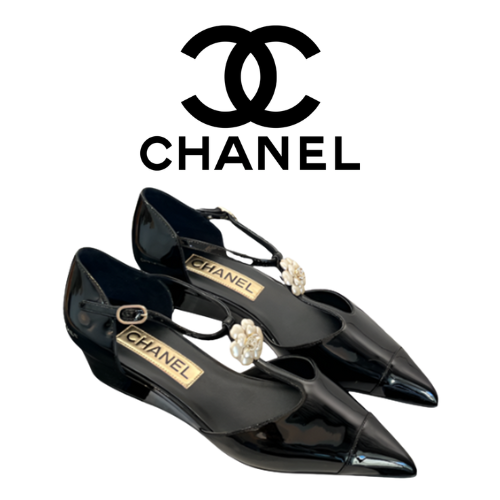 CHANEL 크루즈 포인티드 토 카멜리아 웨지 샌들