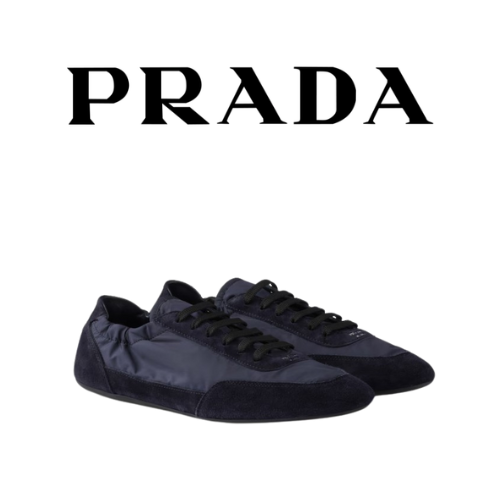 PRADA 컬랩스 리나일론 및 스웨이드 스니커즈