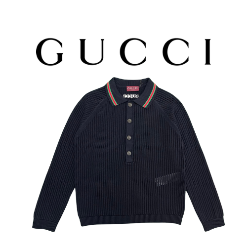 [남녀공용] GUCCI 컷 아웃 테이프 코튼 저지 폴로 셔츠