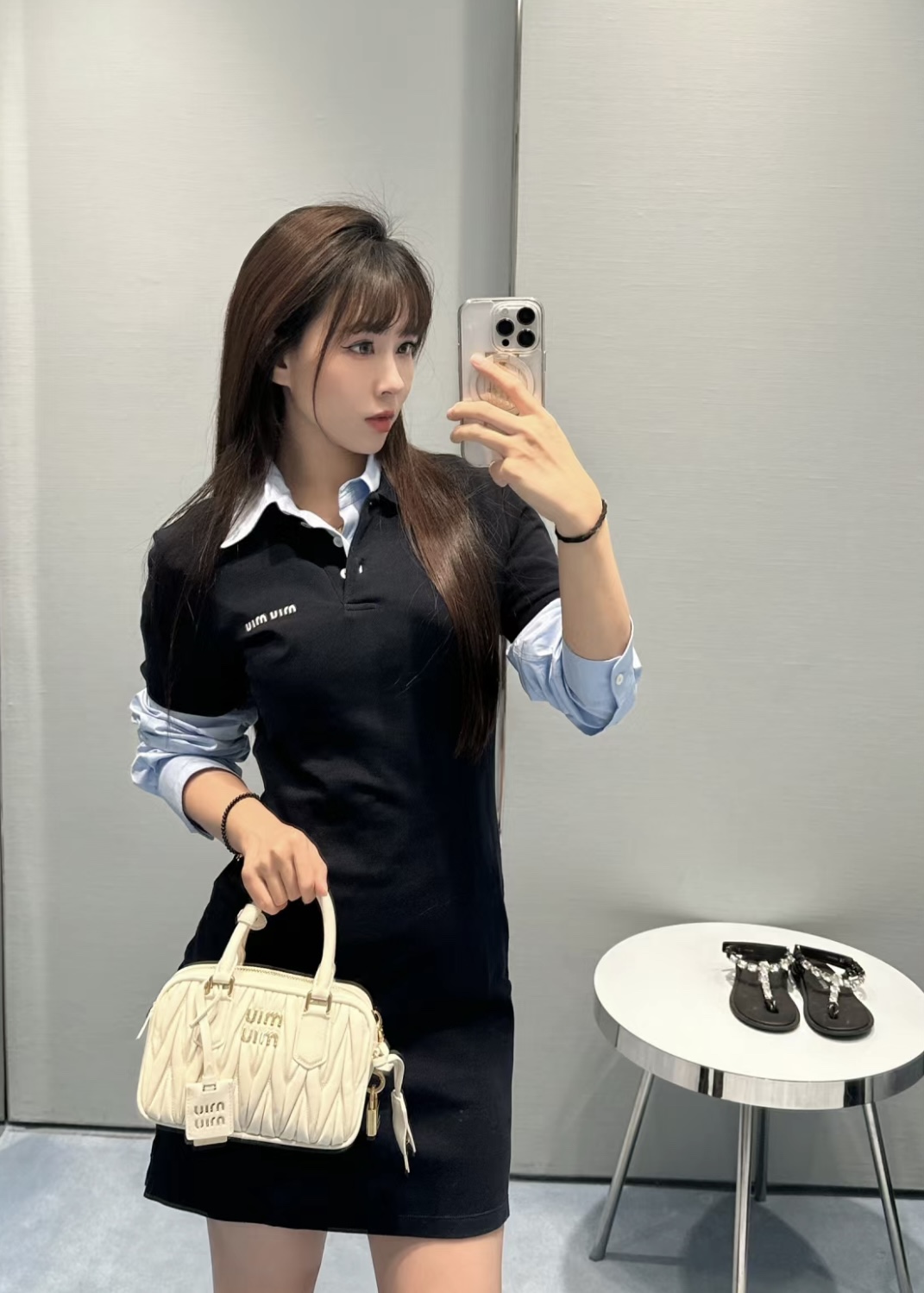 [WOMEN] MIU MIU 프레피 코튼 저지 폴로 반팔셔츠