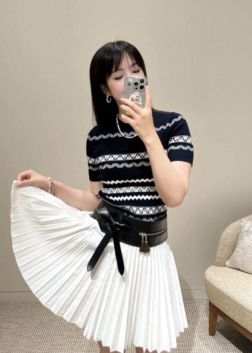 [WOMEN] Louis Vuitton LV 스캘럽 스트라이프 반팔 니트