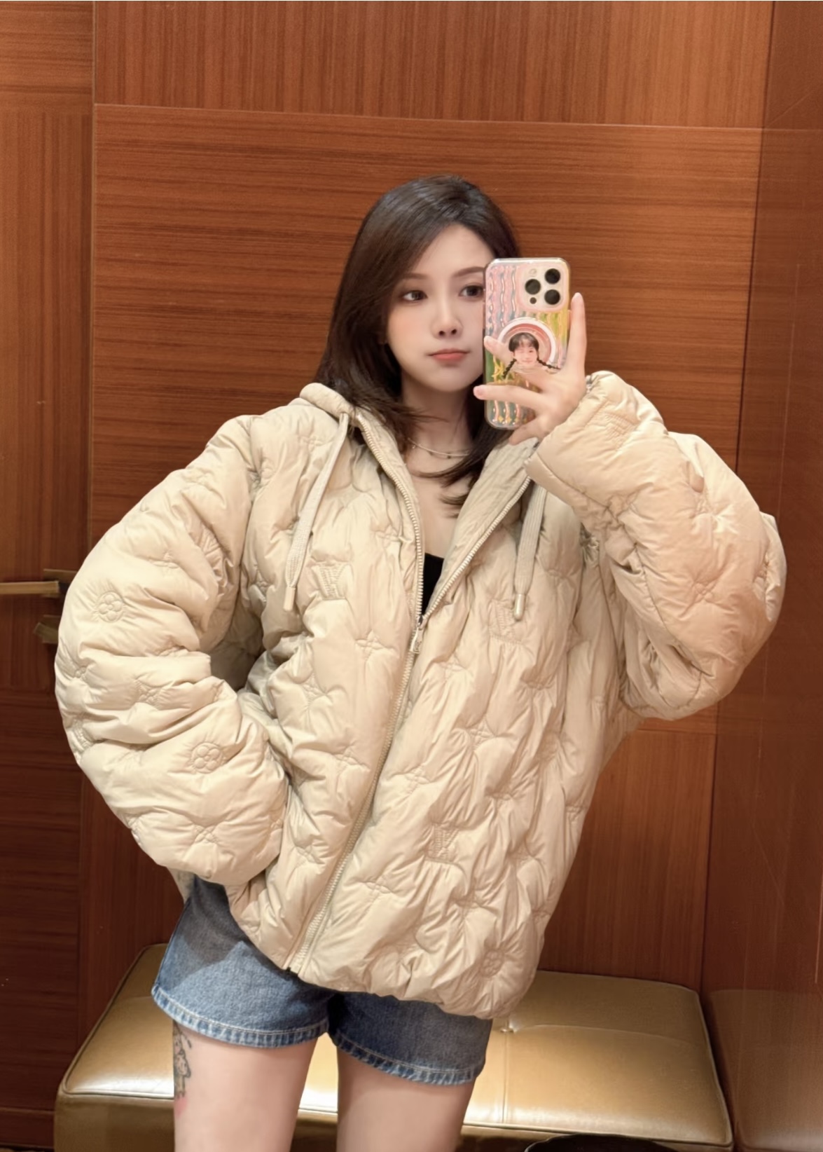 [남녀공용] Louis Vuitton LV 모노그램 후드 튜닉 패딩 자켓