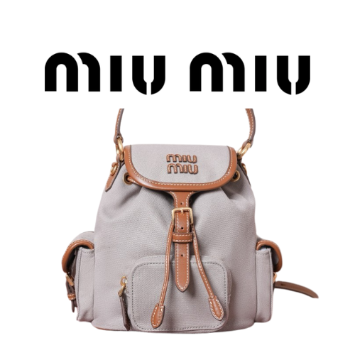 MIU MIU 스몰 캔버스 가죽 백팩