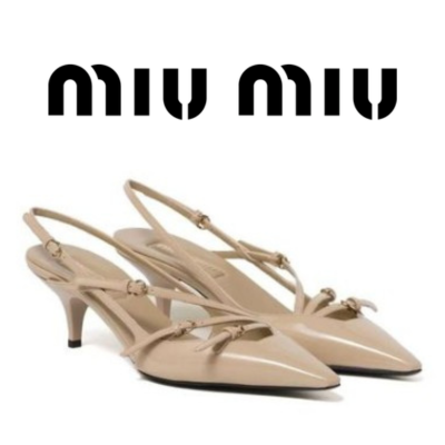 MIU MIU 버클 브러쉬드 가죽 슬링백 펌프스