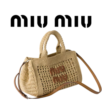 MIU MIU 라피아 우븐 핸드백