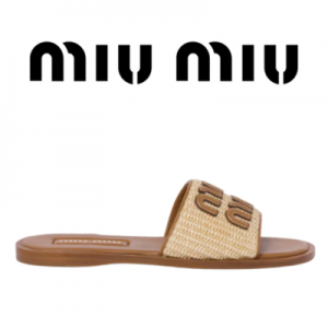[225~260] MIU MIU 라피아 우븐 패브릭 슬라이드