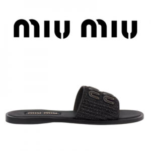 [225~260] MIU MIU 라피아 우븐 패브릭 슬라이드