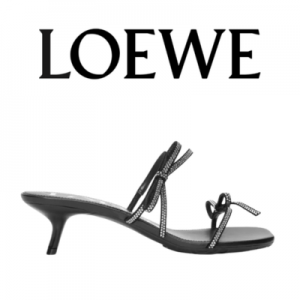 LOEWE 라인스톤 스웨이드 페틸 샌들