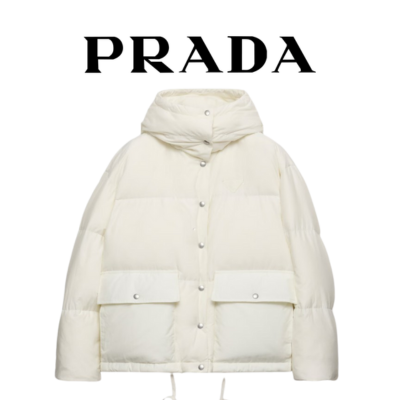 [2 COLOR] PRADA 후드 소프트 패브릭 다운 자켓